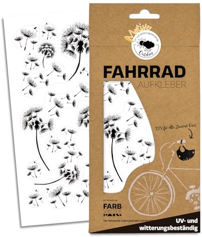 style4Bike Farbviereck Fahrradaufkleber Pusteblume Schwarz – stilvolles Sticker Set für Fahrradrahmen, Helm & Zubehör – wetterfest & selbstklebend – D00088