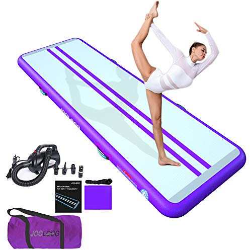 JOOLOOG Premium Inflatable Gymnastics Mat, Air Mat 3m x 1m x 20cm Tumble Track for Home Training, Thick Tumbling Mat with Pump for Kids Indoor Gymnastics, Outdoor Practice Tumbling & Yoga, Purple