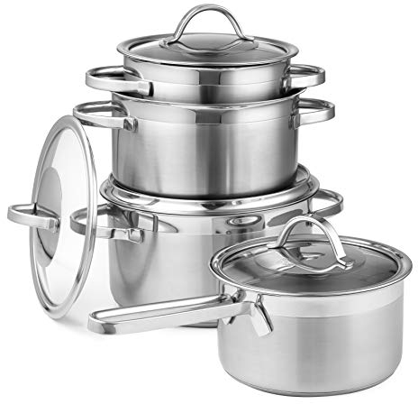 BK Living 5 Piece Cookware Set with Lids, Stainless Steel, Induction, Oven Safe, Silver