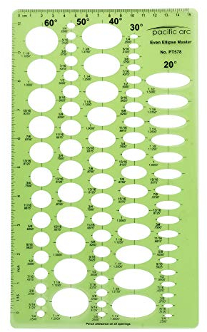 Pacific Arc Even Ellipse Master Template Guide, 79 Ellipsen in 5 Projektionen von 20, 30, 40, 50 und 60 Grad