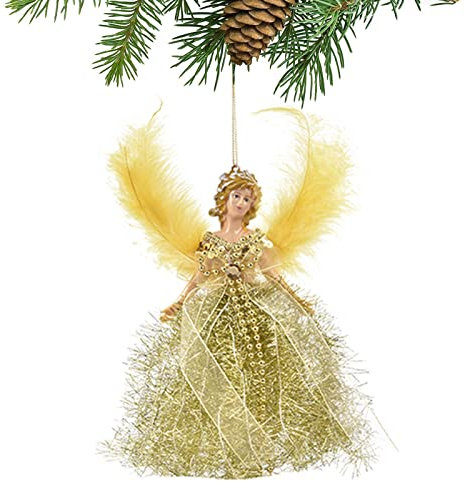 Teksome Weihnachtsengel Baumspitze,Weihnachtsengel hängender Anhänger - Angel Tree Topper mit Flügeln, Urlaub Par Christbaumschmuck
