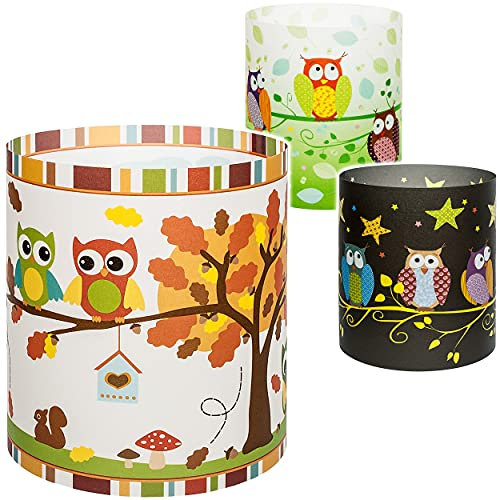 alles-meine.de GmbH 15 Stück - kleine Tischlichter Motiv frei wählbar lustige Bunte Eulen 10 cm - Licht - für Teelichter/Batterie LED Lichter & Kerzen - Windlicht - Tisch..