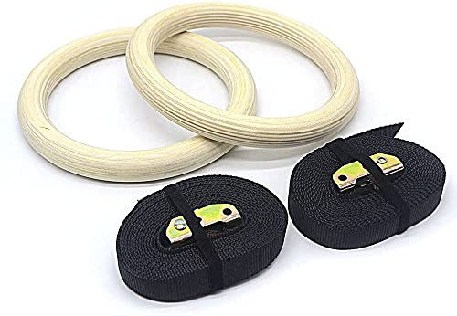 EVERGD Gymnastikringe aus Holz, 1 Paar, verstellbar, mit Schnallenriemen für Crossfit, Krafttraining, Heimtraining, Muskeltraining, Klimmzüge