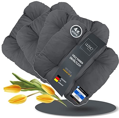 LILENO HOME 4er Set Stuhlkissen Anthrazit (38x38x8 cm) - Sitzkissen für Gartenstuhl, Küche oder Esszimmerstuhl - Bequeme UV-beständige Indoor u. Outdoor Stuhlauflage als Stuhl Kissen