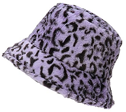 Xiang Ru Wintermütze aus Kunstfell, flauschig, warm, für Damen und Herren, weiches Plüsch, Fischerhut, leopardenmuster, violett, Einheitsgröße