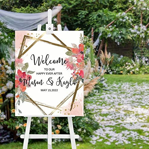 Garden Wedding Welcome Sign Wooden Welcome Sign Welcome to Our Happy Ever After Sign Customized Vertical Rehearsal Dinner Welcome Board Personalized Entrance Sign for Wedding Guests 20X16 Inch