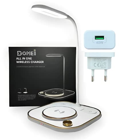 LED-Schreibtischlampe mit kabellosem Ladegerät, Induktion, Station 4 in 1 Qi 15 W, LED, Nachtlicht, Adapter 40 W, kabellos, für Mobilgeräte für iPhone, Smartwatch, Android