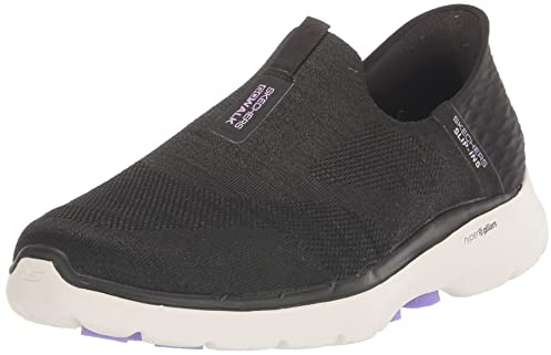 Skechers Women's Go Walk 6 Slip-ins-Fabulous View Sneaker, Black Lavender, 4 UK