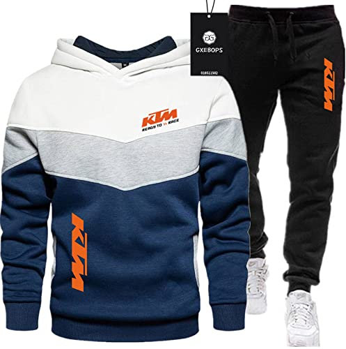 SPONYBORTY Combinaison de Sport pour Homme Pull + Pantalon Deux pièces Coutures tricolores Plus épaississement en Velours Combinaison de Jogging Sweat à Capuche Sportswear Football/B/L