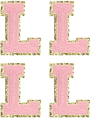 sourcing map 4Stk Chenille Aufbügeln Buchstabe Aufnäher Alphabet L 3.1 Höhe Rosa