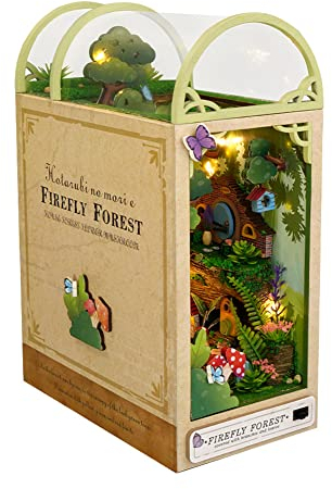 Book Nook Kit, 3D Bookshelf Insert, Serre-Livres Puzzle en Bois 3D, DIY Mini Maison de Poupée avec Meubles en Bois Et Lumières LED, Jouets Éducatifs Et Cadeau