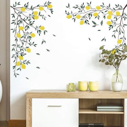 Supzone Adesivi Murali Albero di Limone Adesivi da Parete Ramo di Limone Foglie Verdi Decorazione Murale per Camera da Letto Soggiorno Ufficio TV Parete