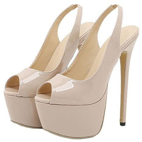 JIANGKE Escarpins à talon haut confort 16 cm chaussures à talon haut pointures 35-42 chaussures à bout ouvert - abricot, 39