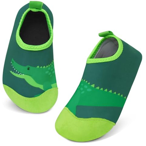 Aisprts Badeschuhe Kinder Wasserschuhe Mädchen Jungen, rutschfeste Barfuß Schwimmschuhe Aquaschuhe Strandschuhe für Baby Baden, Wasser Spielen, Grün Krokodil, 24/25 EU