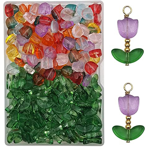 INSPIRELLE 100 Sets (200 Pieces) Flower Crystal Glass Bead Tulip Beads for Jewelry Making and DIY Craft Accessories