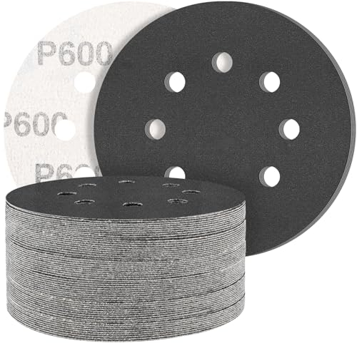 STEBRUAM 50 Stück Siliciumcarbid Schleifpapier 125mm Klett 600 körnung,Profi 125 Rund 8 Loch Nass und Trocken Schleifscheibe,Besten für Metall Autos
