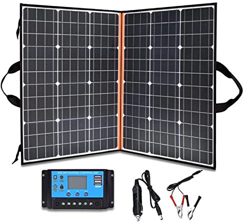 oUyOo Kit De Panneau Solaire Portable 200W 18V Chargeur Solaire Pliant Monocristallin avec Contrôleur 2 Sortie USB pour Camping RV Bateau RV Remorque Alimentation De Secours Voiture Marine
