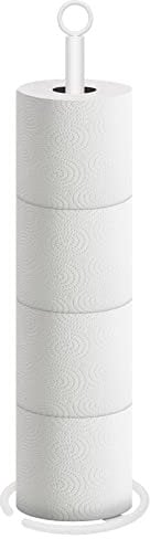 NearMoon Bath Toilet Paper Holder Stand, Free Standing Tissue Paper Storage with Reserve, Space Toilet 4 Rolls Holder for Bathroom/Kitchen Countertop-All Metal (1 Pack, White)