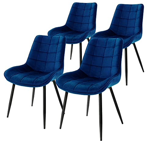 ML-Design 4er Set Esszimmerstühle mit Rückenlehne, Dunkelblau, Küchenstuhl mit Samtbezug, Polsterstuhl mit Metallbeinen, Ergonomischer Stuhl für Esstisch, Esszimmerstuhl Wohnzimmerstuhl Küchenstühle