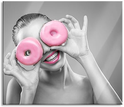 Frau mit Donut Augen Herdabdeckplatte & Spritzschutz aus Echtglas | Für Herd-Kochfelder | 60x52 cm