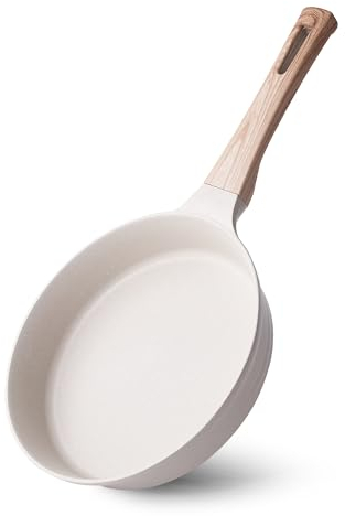 RIOVARM Induktion Antihaft Bratpfanne, 28cm Granit Pfanne, Eierpfannen ohne PFOA, Omelett-Pfanne mit Woodgrain-Bakelit-Griff, Beige Brat- & Universalpfannen für alle Herdarten, Kochgeschirr, 11 inch