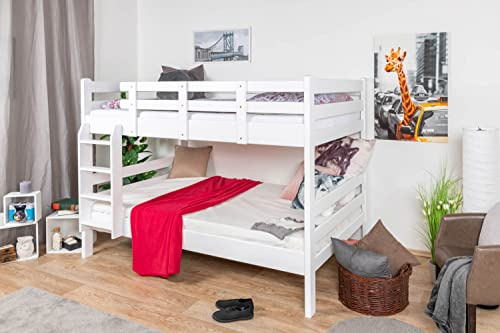 Etagenbett/Stockbett Easy Premium Line K24/n, Kopf- und Fußteil gerade, Buche Vollholz massiv weiß lackiert - Liegefläche: 120 x 190 cm, teilbar