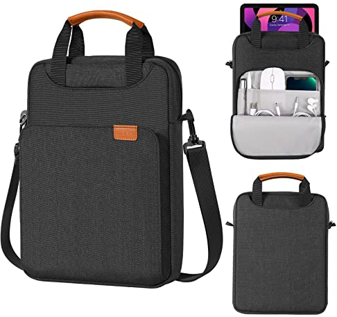 MoKo 12.9 Inch Tablet Shoulder Sleeve Bag, Fits 13 Inch New iPad Pro M4 & Air M2 2024, iPad Pro 12.9 inch M2&M1, Surface Laptop Go 12.4, Galaxy Tab S8+/S9+ 12.4 2022/2023, Black & Gray