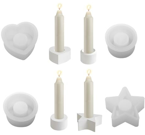 Stampo in silicone per candele, porta candele, portacandele in silicone rotondo, portacandele in silicone a forma di stella, per Halloween, Natale (4 pezzi)