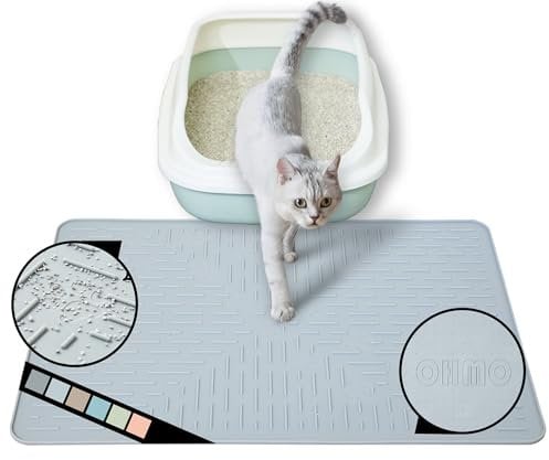 OHMO Cat Litter Mat Trapping Mat Premium Silicone 60x40cm, Waterproof and BPA Free Kitty Litter Box Mat, Easy to Clean and Keeps the Floor Tidy (Light Grey)