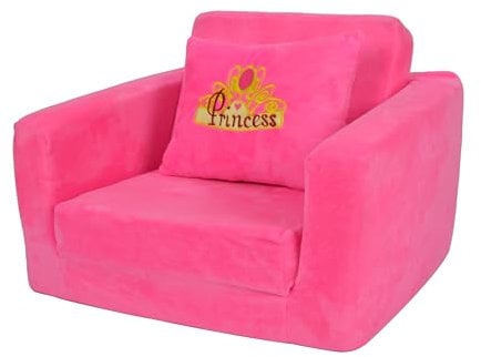 Mondial Toys Poltroncina Letto per Bambini Soffice Poltrona Rilassante Morbida in Peluche con Cuscino Rosa