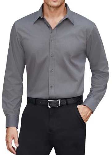 J.VER Mens Shirts Stretch Long Sleeve Dress Stain Shield Business Casual Regular Fit Button Down Shirt Non Iron Work Office Formal Shirt Dark Grey S