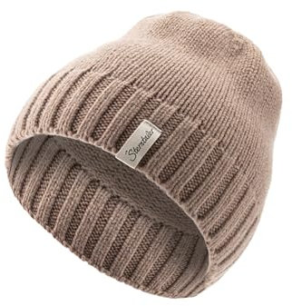 Sterntaler Strickmütze Lambswool - Unisex Beanie mit Abschlußbund in modischem Rippenstrick - Baby Mütze aus weicher Lammwolle - Wintermütze - lichtbraun, 45