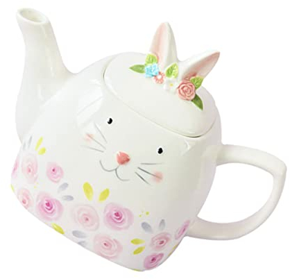 ABOOFAN Théière En Céramique Unique En Forme De Lapin De Pâques Décorée De Fleurs Résistante À La Chaleur Robuste Pour Un Usage Quotidien