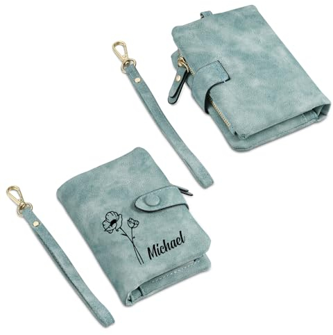 Glimmerday Damen Geldbörsen, Personalisierte Leder Geldbörsen für Frauen mit Abnehmbarem Armband, Weich und Bequem, Geschenk zum Muttertag (Grün)