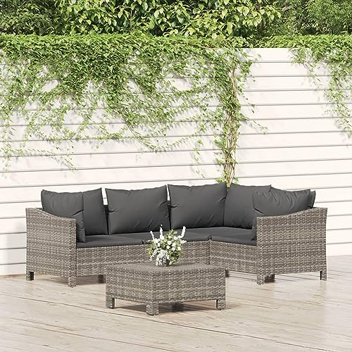 Homgoday 5-TLG. Garten-Lounge-Set mit Kissen Gartenmöbel Set Balkonmöbel Gartenlounge Gartensofa Ecksofa Gartenset Lounge Sitzgruppe für Balkon Terrasse Garten Grau Poly Rattan