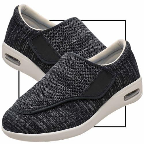 Möge Chaussons Diabétiques Homme Réglable Orthopédique Sandales Large Chausson Fermeture Scratch pour Personne Âgée Pieds Gonflés Arthrite Oedème Swollen Pantoufle(Color:BlackGrey,Size:43 EU)