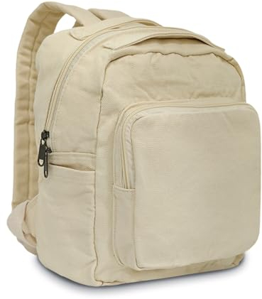 Boziee Klein Rucksack Damen Canvas Cityrucksack Rucksäcke Daypacks,Rucksackhandtaschen Kinderrucksäcke für Schule Travel Arbeit Damen Mädchen Teenager Unisex (Canvas, Cream Weiss)