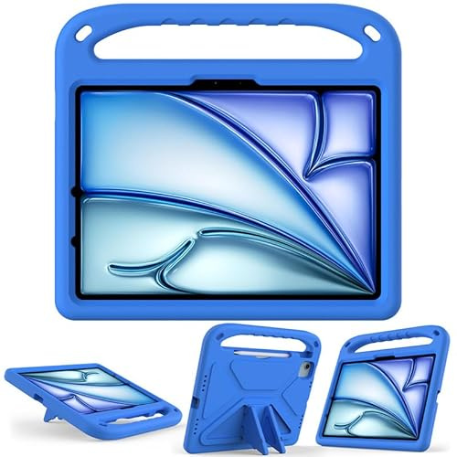 Tablet-Schutzhülle für iPad Pro 11 Zoll, M4 2024, iPad Air 11 Zoll, M2 2024, kinderfreundlich, EVA-Schaum, leicht, stoßfest, langlebig, Tablet-Abdeckung mit Griffständer, blau
