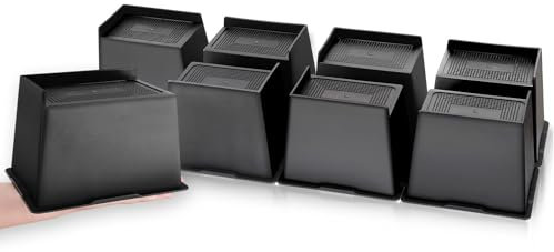 shouwuhho Rialzi per letto da 10 cm, 15 cm, resistenti, rettangolari di grandi dimensioni, supportano fino a 2721,6 kg, alzate per gambe del letto, divano, tavolo, sedia (confezione da 8, nero, 10,2