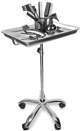 Medizinisches Tablett, Salontablett mit Rädern, Höhenverstellbar, Edelstahl, Glatte Oberfläche für Salons, Studios, Geschäfte, Zahnärzte