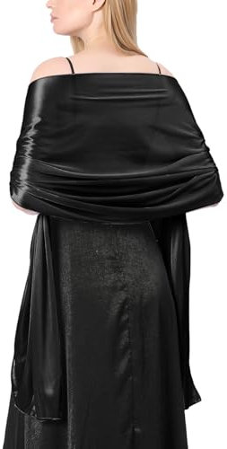 Atxnn Damen Schal Seide Satin Stola Elegante Halstuch für Abendkleid Hochzeit Braut Party Weicher Schultertuch Scarf für Sommer Frühling, SCHWARZ
