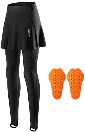 WOSAWE Pantalon de Moto pour Femmes Pantalon de Jupe Plissé Respirant 2 en 1 Genouillères Amovibles Equipement de Protection (avec Genouillères, M)