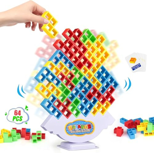 NIWWIN 64-teiliges Tetra Tower Balance Stacking Blocks-Spiel, Brettspiele für 2 Spieler + Familienspiele, Partys, Reisen, Team-Bausteinspielzeug für Kinder und Erwachsene