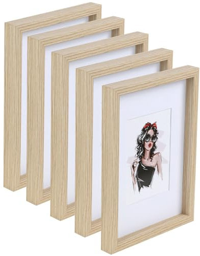 IDEAL TREND 3er 5er Set Holz Bilderrahmen Bilder Foto Rahmen Fotorahmen Wanddeko Collage Poster HR-15: Farbe: 5er Pack Natur | Format: 21x30