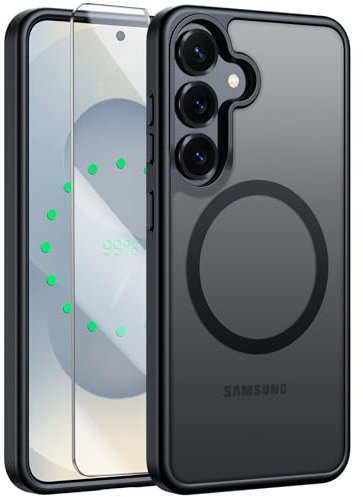 FNTCASE für Samsung Galaxy S25-Plus Hülle: Magnetische Transluzente Matt Stoßfeste Schlanke Handyhülle - Militärische Klasse Fallsicher Harter Rücken Galaxy S24-Plus Schutzhülle - Schwarz