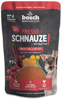 Bosch Freshe Schnauze, Rind mit Hirse und Rote Bete 1 x 250 g, Schonend Dampfgegartes Nassfutter für Hunde, Vollwertiges Alleinfuttermittel mit hohem Fleischgehalt, 250 g Hundenassfutter
