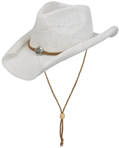 Lipodo Western Strohhut Herren Damen Sommer weiß L (58-59 cm)