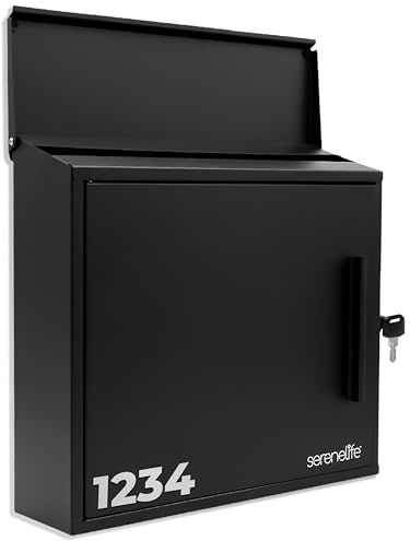 SereneLife Boîte aux Lettres Extérieure avec Serrure – 13 L Capacité, Acier Résistant, Verrouillage Sécurisé, Installation Facile pour Maison ou Résidence, Noir