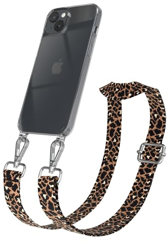 EAZY CASE Handykette - Verstellbares Taschenband kompatibel mit iPhone 14 Plus, Schulterriemen, Handykordel mit Silikon Hülle, Umhängetasche, Leo - Schwarz Braun Silber