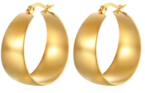 Non Tarnish 18K Gold Plated Huggie Hoop Earring Stacks for Multiple Piercing, Lightweight, Hypoallergenic Earrings for Women and Men Ideal for Sensitive Ears Gold-30mm